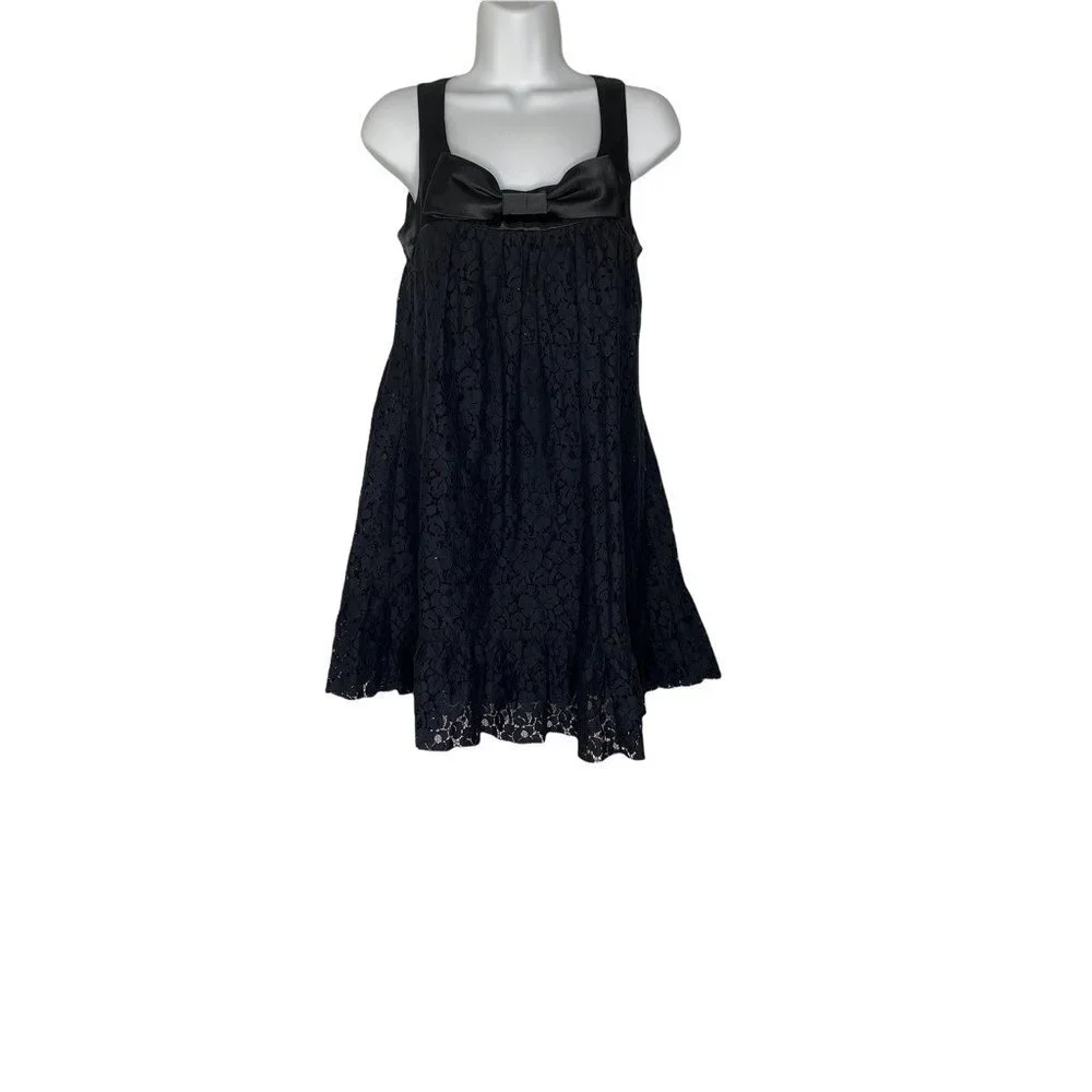 Matty M Womens A Line Dress Black Floral Lace Scoop Neck Bow‎ Sleeveless M New